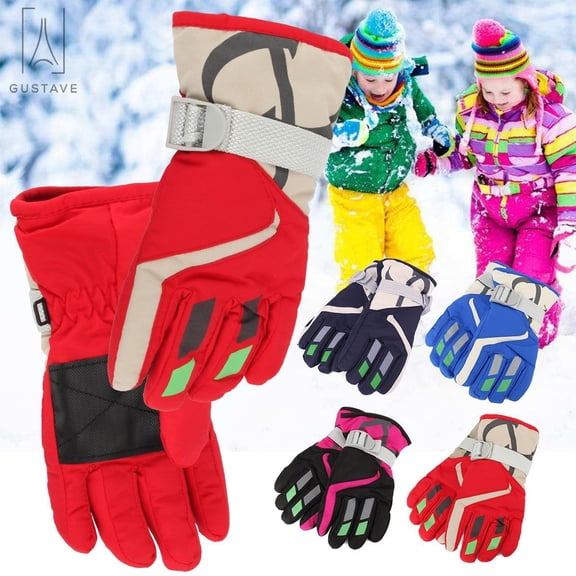 Gustave Kids Ski Gloves Winter Warm Fleece Lined Snow Gloves Mittens Cold Weather Waterproof Thermal Full Finger Gloves for Children Boys Girls Outdoor Skating Snowboard "Red"