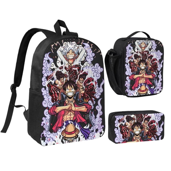 3PCS Casual Daypack One Cartoon Piece 17 Inch Backpack Set: Includes A High-Quality Backpack Lunch Bag And Pencil Case For Travel Work Camping