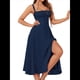 thumbnail image 3 of Vestido Midi con Corsé, Aberturas Fluidas y Cordones para Mujer, Vestido Informal de Verano de Corte A para Fiesta de Té. Azul Marino S, 3 of 8