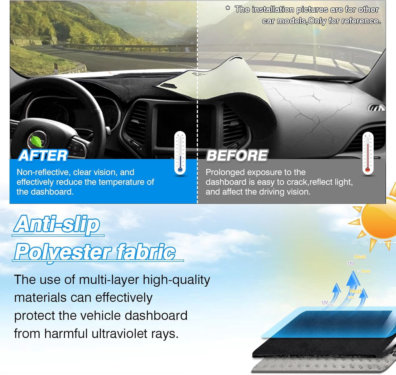 Canvcle Dash Cover Compatible with Hyundai Sonata 2011 2012 2013 2014 Accessories Dashboard Cover Mat Non-Slip Carpet Sunshield Glare UV Rays Protector