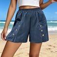 thumbnail image 2 of Zynoxe Shorts for Women with Button Pockets Lightweight Breathable Cotton Linen Shorts Comfort Elastic Waistband Mid-Thigh Wide Leg Shorts Relaxed Loose Fit Solid Color Summer Beach Shorts S, 2 of 7