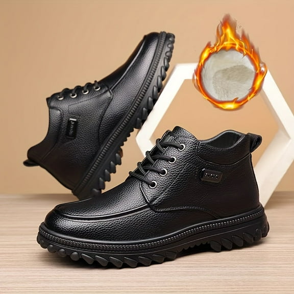 Men's Casual Snow Boots, Anti-skid Windproof Lace-up Ankle Boots with Fuzzy Lining for Outdoor, Winter Boots