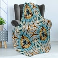 thumbnail image 4 of Tribal Soft Flannel Fleece Throw Blanket, Tribal Trippy Shapes with the Dirt Grungy Paint Reflections Artisan Print, Cozy Plush for Indoor and Outdoor Use, 50" x 60", Blue Yellow, by Ambesonne, 4 of 5