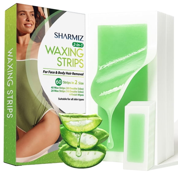 Kit de depilación Wax Strips Sharmiz, 60 piezas, cuerpo y rostro