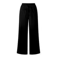 thumbnail image 6 of Women's Soft Cotton Wide Leg Pants, Elastic High Waist Drawstring Flowy Trousers with Pockets, Tummy Control Straight Leg Summer Beach Travel | TruHer,Black S, 6 of 7