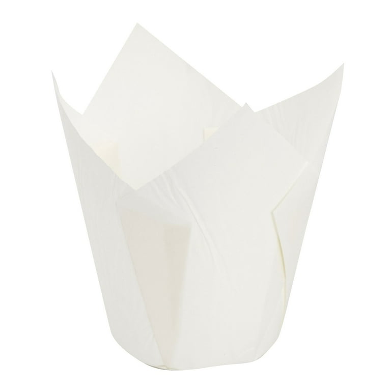 White Tulip Muffin Liners, Cupcake Wrappers, Paper Baking Cups (100 Pack)