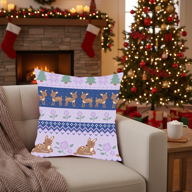 45cm Christmas Themed Pillowcase Holiday Decoration Sofa Cushion Cover Multiple Patterns Available
