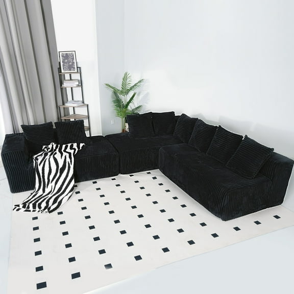 SOULART 5-Seater 119" Modular Sectional Sofa Couch with Reversible Chaise, Comfy Corduroy Fabric, Oversized U/L-Shaped Sofa for Living Room, No Assembly Required, black