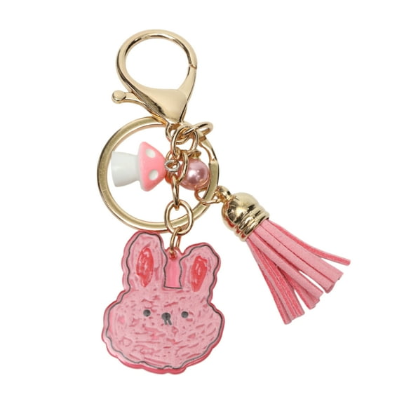 Unique Bargains 1 Pc Fashionable Rabbit Tassel Handbag Charm Decorative Keychain Pink Gold Tone