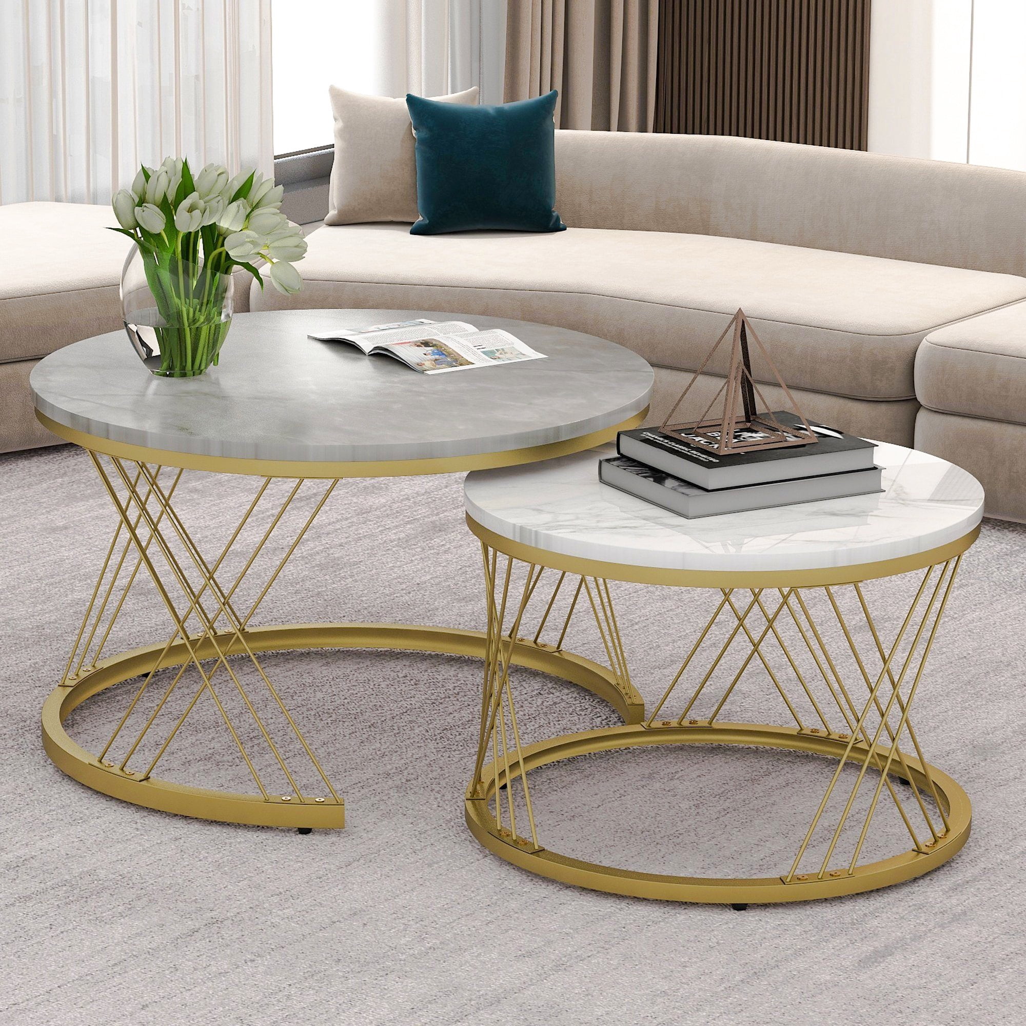 Semiocthome Modern Coffee Tables,Nesting End Table Set of 2,Wood Top ...