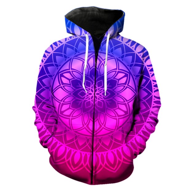 Sudadera con capucha y cremallera de mandala para hombre, estilo urbano, unisex, estilo Harajuku, de manga larga, con capucha, con estampado 3D, a la moda, de gran tamaño.