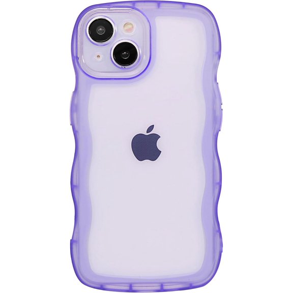 Phone Case for iPhone 14 6.1 Inch Cute Design Phone Cover Transparent TPU Case Wave-Frame Case Lovely Style Shock-Proof Protective Case for Women Girls Ladies (Clear-Purple)
