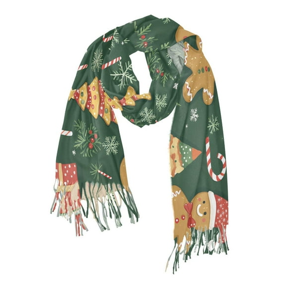 FORMRS Womens Scarf Winter Soft Long Big Warm Shawls Wrap Tassel Scarves, Beige Christmas Gingerbread