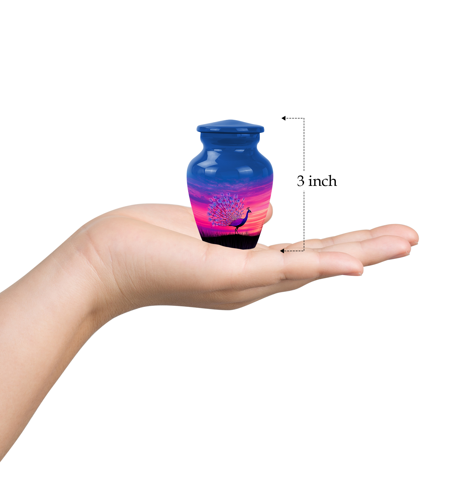 MUKTIVE Peacock Decorative Blue Little Urn for Ashes Adult Cremation, Mini Keepsake Decorative Urns for Ashes Male & Female, Tiny Urns for Funeral (3 Inch)