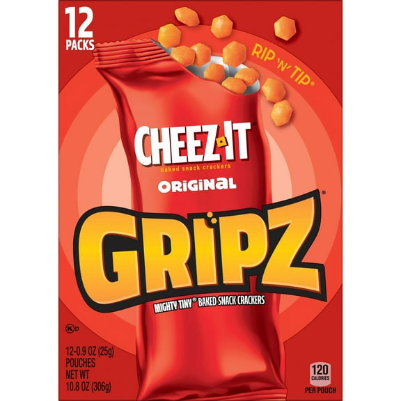 Cheez-It Gripz Original Tiny Baked Snack Cheese Crackers, 10.8 oz - 12 ct