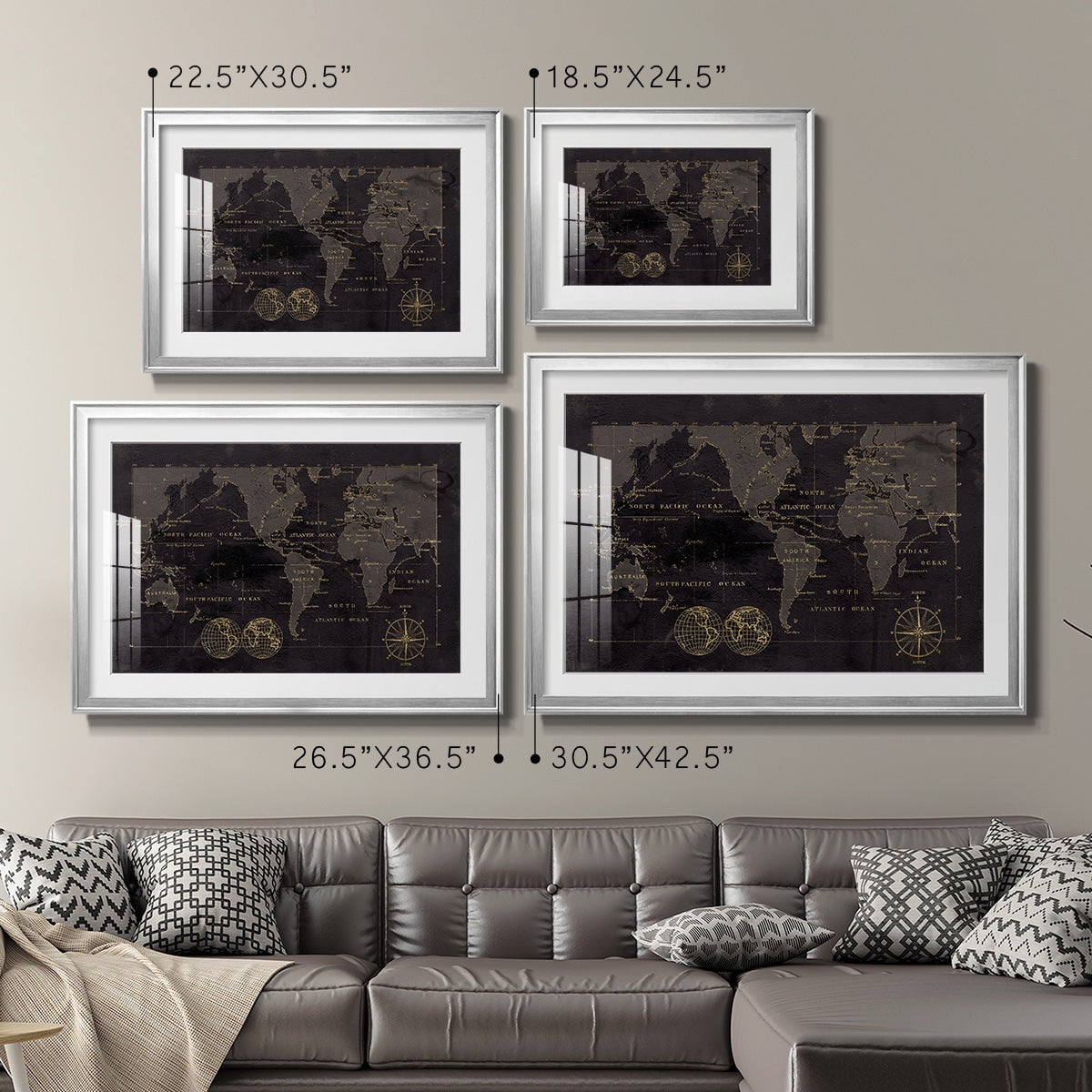 Black Gold Map Premium Framed Print - Ready to Hang
