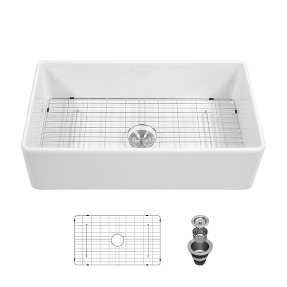 Logmey Farmhouse Ceramic Kitchen Sink 33x18 Inch White Porcelain Single Bowl Sink Undermount Fireclay Sink
