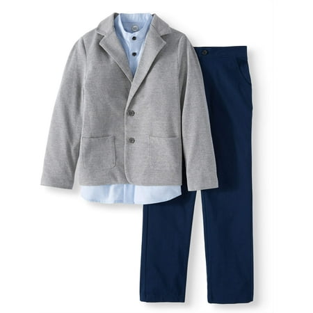 Dressy Sportswear Set with Knit Blazer, Slub Stripe Banded Collar Shirt, and Twill Pull-On Pants, 3-Piece Outfit Set (Little Boys & Big Boys)