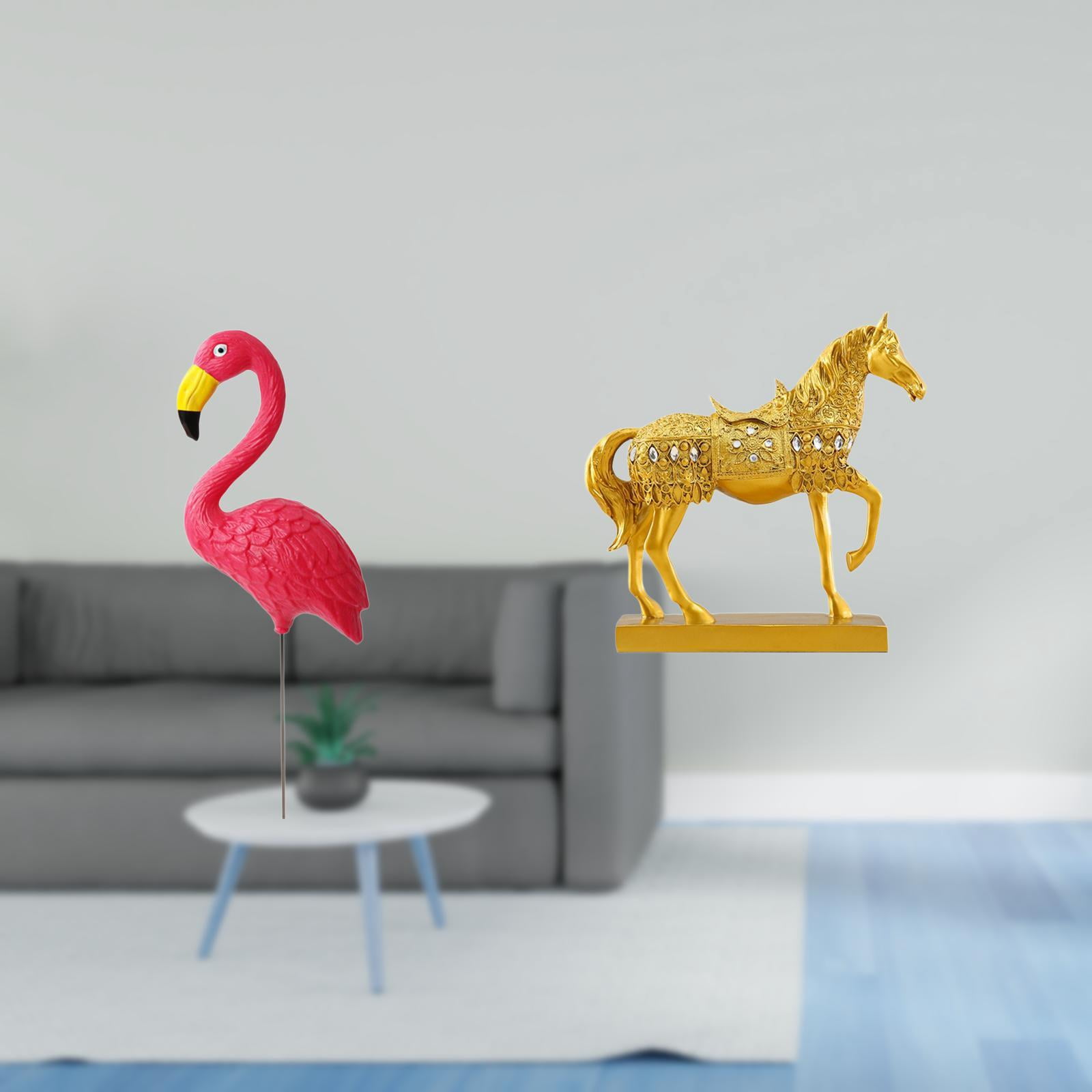 Miulika Flamingo Bird Statue Figurine Yard Art Ornament Horse Sculpture Resin Figurines Animal Engraved Garden Accessories for Home Office Decor Holiday Spring