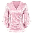 thumbnail image 4 of SNKSDGM Women's Plus Casual Easter Shirts Summer Tops Trendy Floral Womens Sequin Tops 3/4 Sleeve Glitter Sparkly Party Blouse V Neck Dressy Tops for Evening Party Casual Tops for Women Summer, 4 of 4