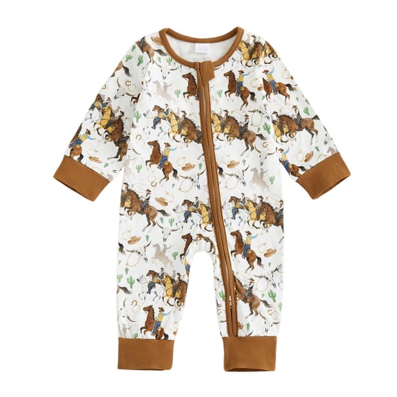 PEASKJP Rompers Baby Boy Toddler Baby Boys Girls Pajamas Cotton 2 Way Zipper Long Sleeve Footless Romper Sleep and Play Khaki,12-18 Months