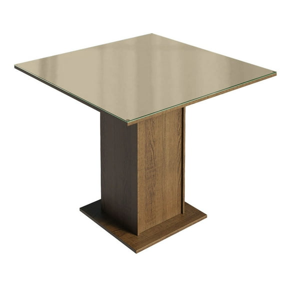 Mesa de Comedor Madesa Cuadrada Tablero de Vidrio 5363 Marrón Crema