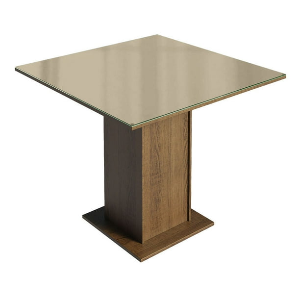 Mesa de Comedor Madesa Cuadrada Tablero de Vidrio 5363 Marrón Crema