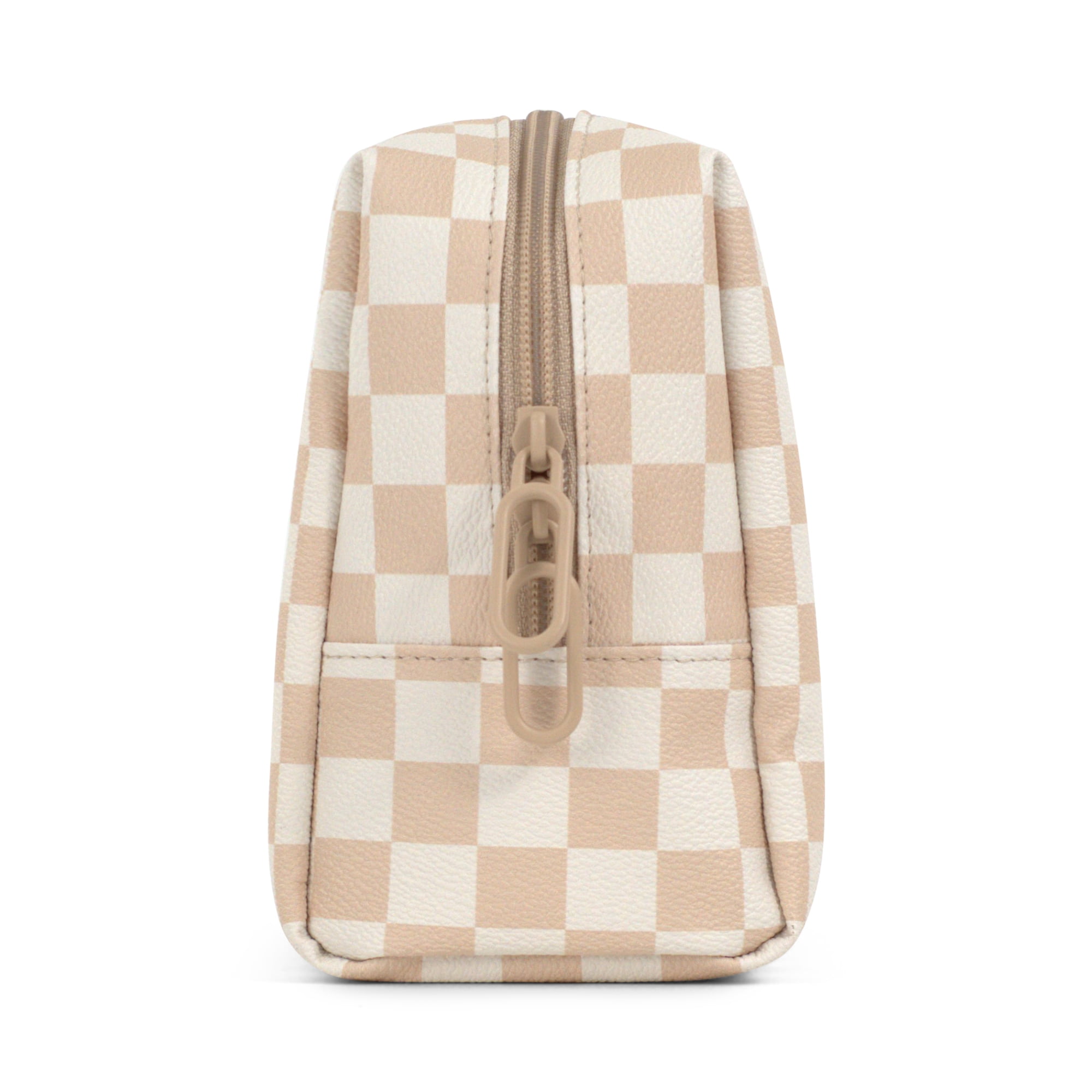 packlab Large Checkered Cosmetic Bag, 4 Interior Pockets, Wipeable, Beige