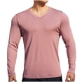 thumbnail image 2 of Blusas y camisas de manga larga con cuello en V para hombre, moda informal, color liso, cuello en V, blusas de manga larga, camisas, blusa de poliéster para hombre, 2 of 4