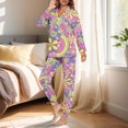 thumbnail image 3 of DISNIMO Flower Print Women 2 Piece Lounge Set Long Sleeve Button Down Nightwear Pj Sets Casual Fashion Sleepwear V Neck Pajama Set with Long Pants, 3 of 7