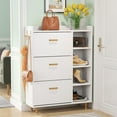 thumbnail image 3 of Flip Drawers Shoe Cabinet, Freestanding Tipping Bucket Shoes Cabinet Wooden Shoe Rack with 3 Flip Drawers and 5 Tiers Shelves, 3 of 5