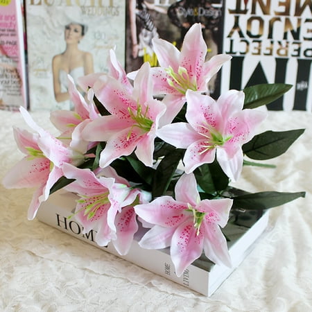 Flower Heads Wedding Table - 10 Heads Artificial Fake Silk Lilies Flower Bridal Bouquet Wedding Party Decor