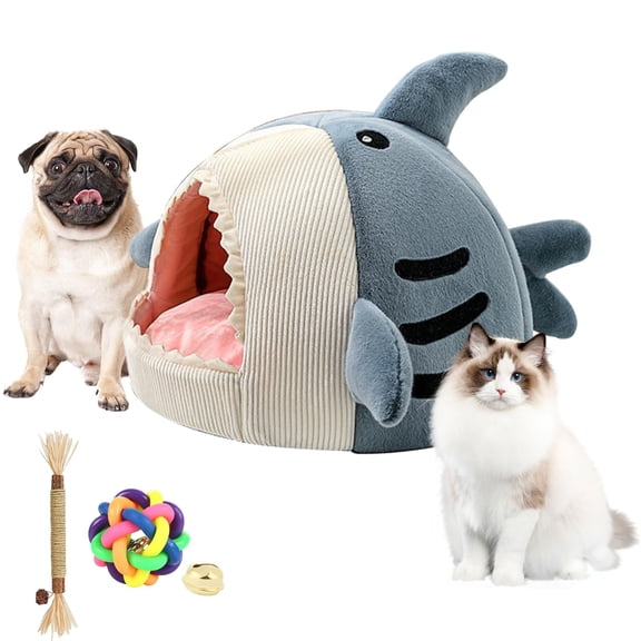 Shark Cat Bed Cave, Soft Plush Pet Bed for Cats & Small Dogs, Cozy Warm Hideout House for Indoor Use