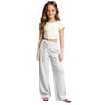thumbnail image 2 of Girls Wide Leg Baggy Pants Drawstring Pants Cotton Linen Pants loose fit Trousers 4T-13T, 2 of 7