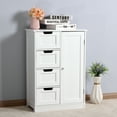 thumbnail image 6 of Storage Cabinet, Free Standing Wooden Cabinet with 4 Drawers, Floor Bathroom Cabinet with 1 Door with 2 Tiers Storage Shelf, Entryway Storage Cupboard, Storage Organizer for Bedroom, White, D3375, 6 of 10