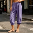 thumbnail image 2 of Hurxie Womens Baggy Pleated Harem Pants Summer Elastic High Waisted Wide Leg Balloon Cotton Lounge Crop Pants Purple,L, 2 of 8