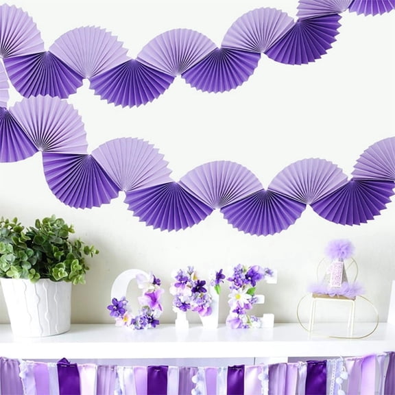 Purple Party 3D Paper Fan Flower Garland Banner Graduation Party Decorations for Lavender Birthday Parties Holiday Decorations Family Gatherings Weddings Party Decor