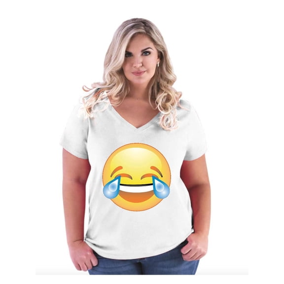NIB - Women's Plus Size V-neck T-Shirt - Emoji Laughing Tears