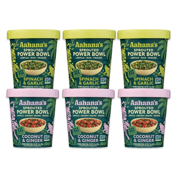 Aahana’s Ready-to-Eat Indian Lentil Meal Bowls Combo – Sprouted Power Bowls | Gluten-Free, High Protein, High Fiber, Oil & Sugar Free, Vegan | 3 3 Combo Pack (3 Spinach & Garlic   3 Coconut & Ginger)