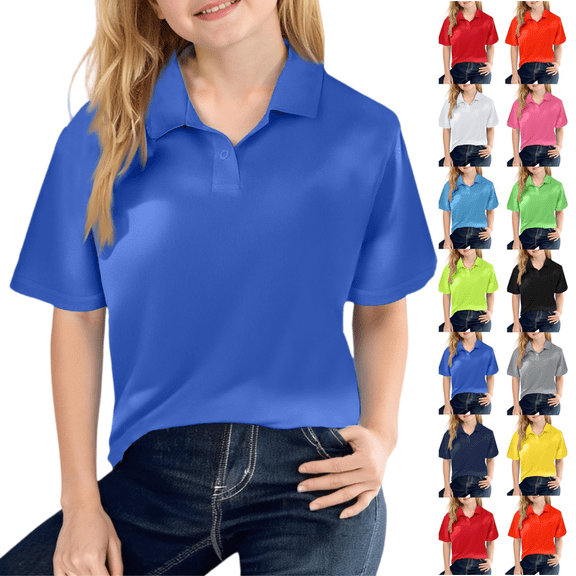 longantii Polo Shirts for Girls Short Sleeve Classic Collared School Shirt Solid Color Uniform Golf Polo Shirt 2026 Summer School Outfits Girls White 4-5 Years