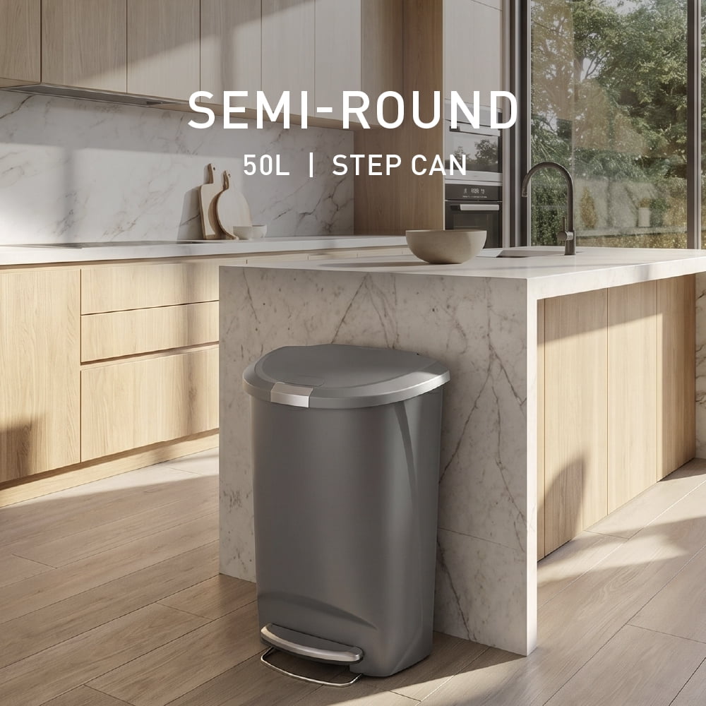 simplehuman Kitchen Trash Can, 13 Gallon Plastic Step Garbage Bin with Secure Slide Lock Lid, Gray