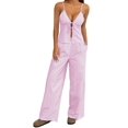 thumbnail image 2 of Women'S 2 Piece Outfit Lace-Up Sleeveless Backless Tank Top and Wide Leg Drawstring Pants Set Club Outfit Pink XXL, 2 of 9