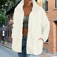 thumbnail image 6 of Winter Fuzzy Fleece Jacket for Women Zipper Stand Collar Casual Loungewear Warm Coats with Pockets Outwear Beige XL, 6 of 9
