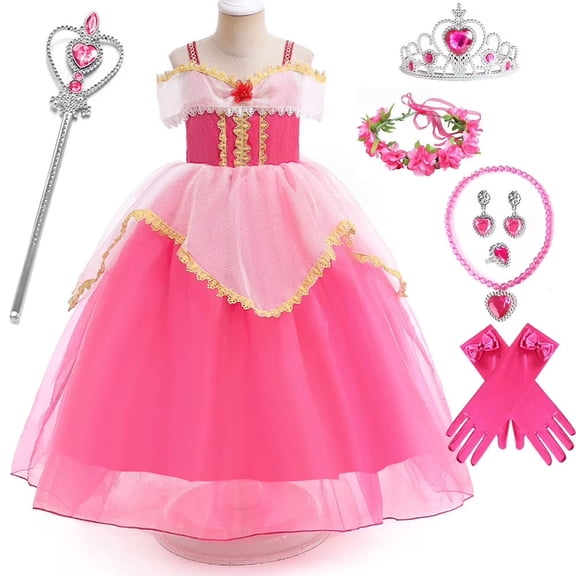 Girls Off Shoulder Princess Dress Fancy Dress Up Halloween Costume