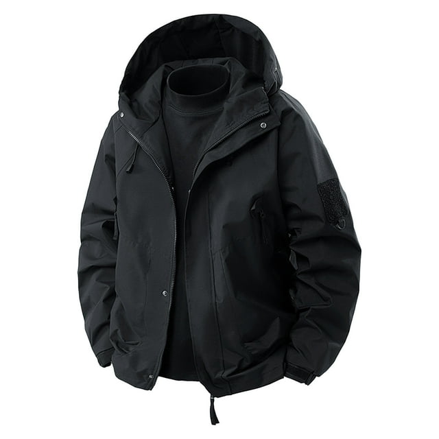 LNWUY Manteau Imperméable de Randonnée pour Homme avec Fermeture Éclair, Poche, Coupe-Vent, Camping, Vélo, Course, Randonnée, Manteaux Noir G