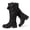 Black PU108, variant on Love Steetly Women's Extra Wide Calf Knee High Boots, Slouchy Ruched Tall Boots, Harness Buckle Strap, Chunky Lug Sole Block Heel Side Zipper Boots.