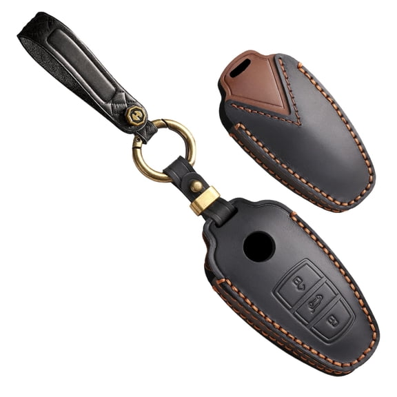 Key fob cover Fit For VW Volkswagen Touareg 2012-2017 Leather Remote Smart Key Case Cover key Holder with Keychain