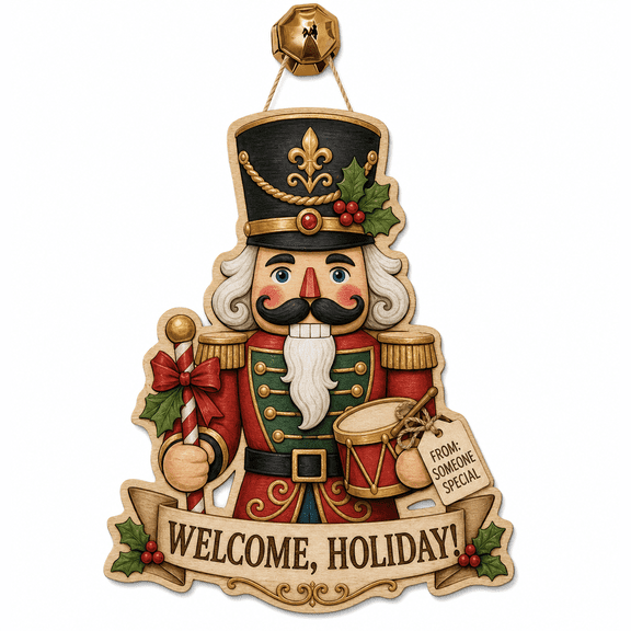 Door Hanging Sign Nutcracker Soldier Wooden Front Door Welcome Sign for Christmas Homes
