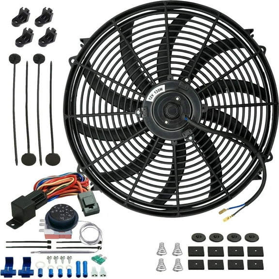 16-17 Inch 130w Electric Radiator Fan Adjustable Thermostat Wiring Switch