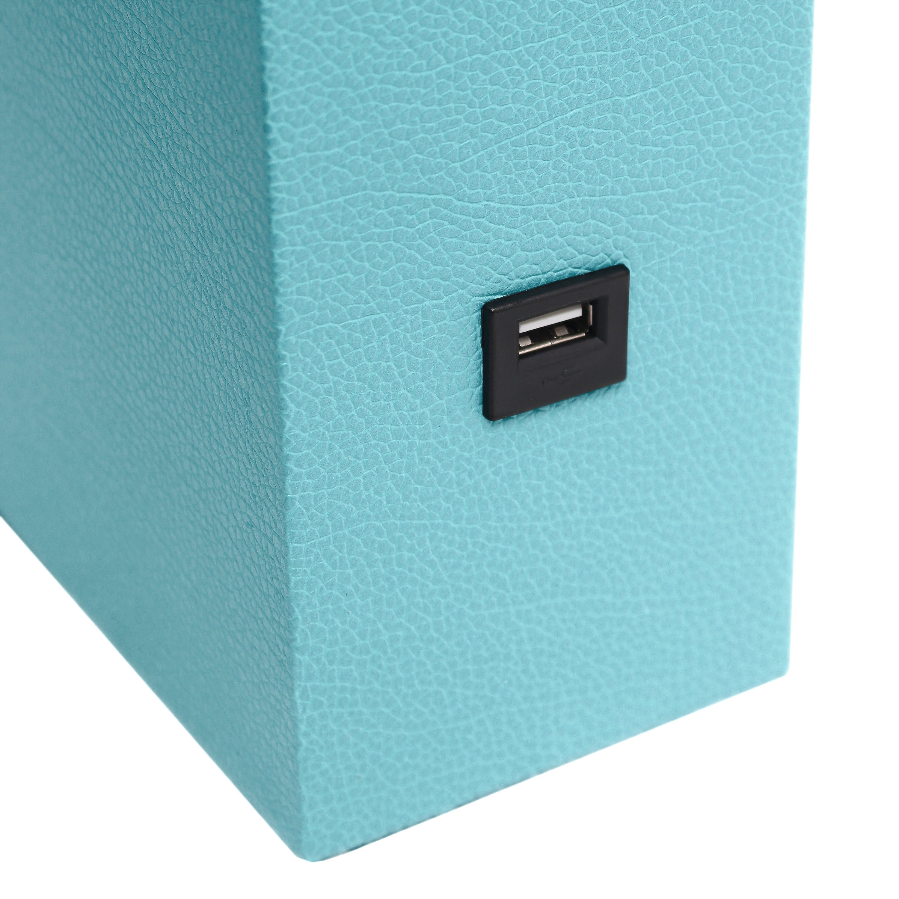 Lalia Home 21" Leather Modern Bedside Table Lamp with USB Port and LED Bulb, Aqua